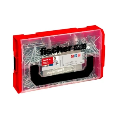 Image of fischer FixTainer PowerFast II Chipboard Screw, Presorted Assortment Box with 700 Screws and 2 Bits, Countersunk Head, Partial Thread, Full Thread PZ Drive, Universal Fixing Kit