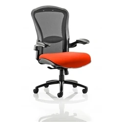 Image of Houston Heavy Duty Task Operator Chair Black Mesh Back Bespoke Seat In Tabasco Orange
