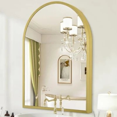 Image of HLFMVWE Arched Bathroom Mirror for Wall, Arch Wall Aluminum Alloy Frame Vanity Living Room, Bedroom, Entryway Large 65 x 45cm