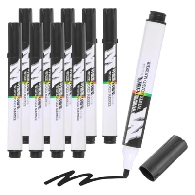 Image of M&amp;G Dry Erase Markers, 10 Pack Refillable White Board Markers Low Odor Flip Cover Design Whiteboard Marker Medium Tip Marking Pens for Classroom Office Meeting Home, Black