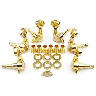 Image of Unxuey 6pcs 3L 3R Gold Tuning Key Peg, Closed Guitar Part Tuners String Pegs Machine Head for Acoustic or Electric