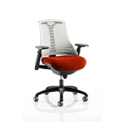 Image of Flex Task Operator Chair Black Frame White Back Bespoke Colour Seat Tabasco Orange