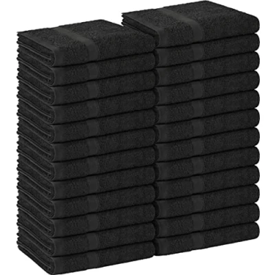 Image of Utopia Towels Salon Towel, Pack of 24 (Not Bleach Proof, 16 x 27 Inches) Highly Absorbent Cotton for Hand, Gym, Beauty, Spa, and Home Hair Care, Black