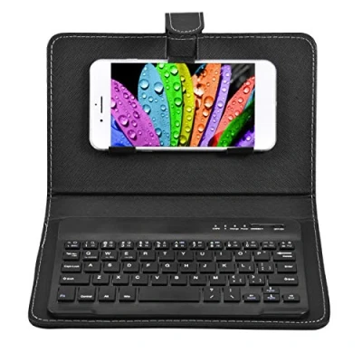 Image of Bluetooth Wireless Keyboard PU Leather Stand Case for 4.5 6.8&quot; inch Android/IOS/Windows All Other Smartphone Folding Folio UK Layout Cover,2 in 1 &amp; Cover (Black)