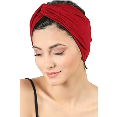 Image of Deresina Women Cotton and Bamboo Cross Headband for Hair Loss, Alopecia (Burgundy)