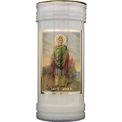 Image of St. Patrick candle 72 hour burn Breastplate Prayer Saint Catholic 15cm White