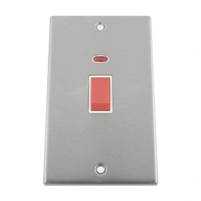 Image of Cooker Switch w/Neon 45 Amp Tall Plate Satin Matt Chrome Square White Insert