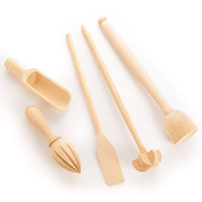 Image of tuuli Kitchen Utensil Set Cooking Beech Wood (Whisk, Spatula, Spice Spoon, Potato Masher, Lemon Squeezer)