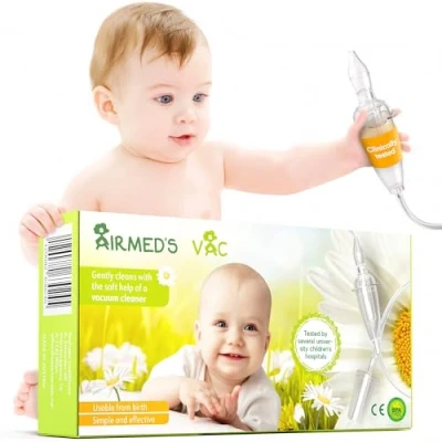 Image of Airmed&#039;s Vac Nasal Aspirator Baby. CLINICALLY Tested, Safe and Gentle. Baby Nose Sucker with 2 Suction Heads Cleaning Brush. Gentle Strength of a Vacuum Cleaner