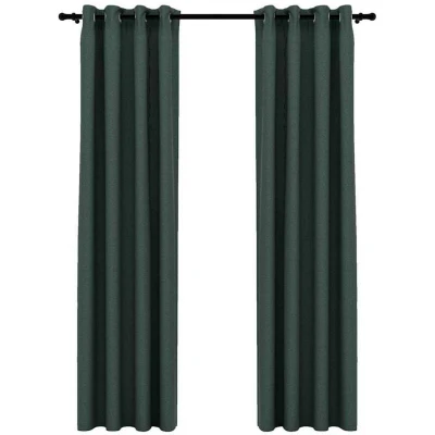 Image of vidaXL Linen Look Blackout Curtains with Grommets 2pcs Green 140x225cm