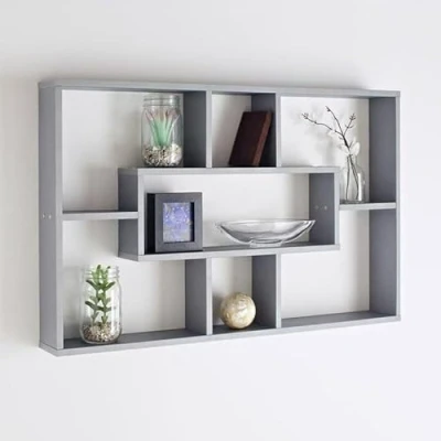 Image of Homme Concept Grey Multi Compartment Space Saving Floating Display Shelves Storage Shelf Organiser Unit Home Decor Bookshelf