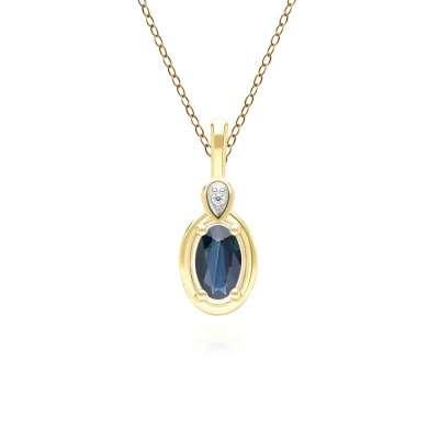 Image of Classic Oval Sapphire &amp; Round Diamond Pendant Necklace In 9ct Yellow Gold