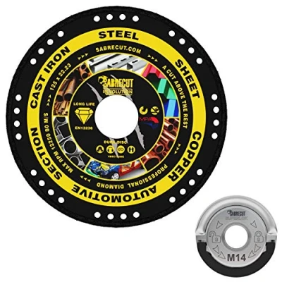 Image of SabreCut VB125MEGRB 125mm (5&quot;) x 22.23mm Bore Vacuum Brazed Metal Cutting Angle Grinder Diamond Disc Blade &amp; 45mm M14 Quick Change Heavy Duty Locking Retaining Flange Nut Kit