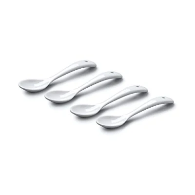Image of WM Bartleet &amp; Sons 1750 TSET153 Set of 4 Traditional Porcelain Condiment Spoons for Jam, Sugar and Sauces (11cm) White