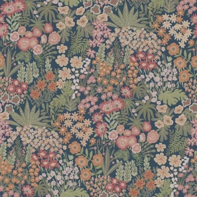 Image of Everbloom Floral and Forest Themed Wallpaper Perfect for a Stunning Look in Living Rooms, Bedrooms, Hallways Emerald Navy Blue/Pink/Orange Holden 13901