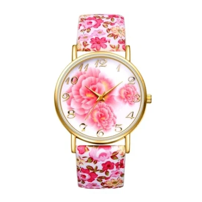 Image of JewelryWe Womens Floral Canvas Watches: Analog Quartz Easy Read Simple Big Dial Flower Wristwatch