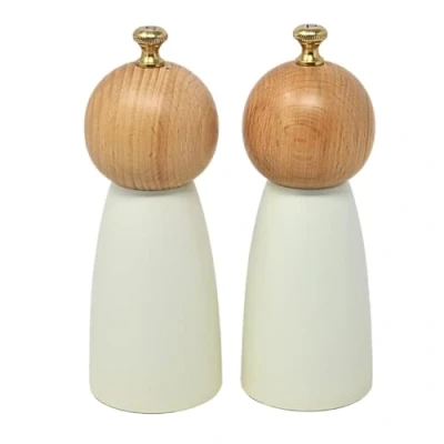 Image of UNIQUE HOME LIVING 17cm Salt and Pepper Grinders Set of 2 Wooden &amp; Shakers, Manual Mills with Adjustable Coarseness Cream