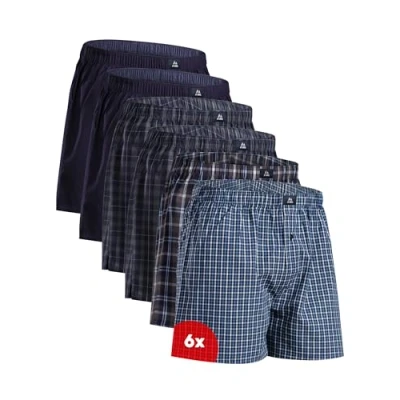 Image of DANISH ENDURANCE 6 Pack Woven Boxer Shorts for Men, Loose Fit Comfort Underwear, Organic Cotton, Assorted Blue/Grey Mix L