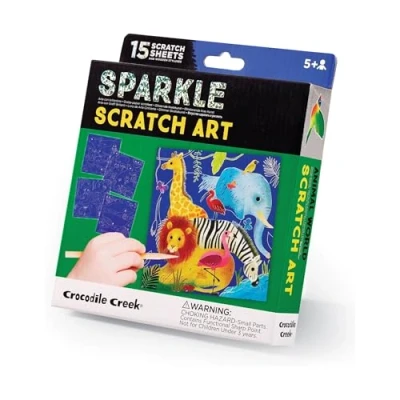 Image of Crocodile Creek Animal Themed Scratch Art for Kids Ages 5 Years and Up Fun Educational Kit Includes 15 Sheets, Wodden Stylus, Cards &amp; Pages