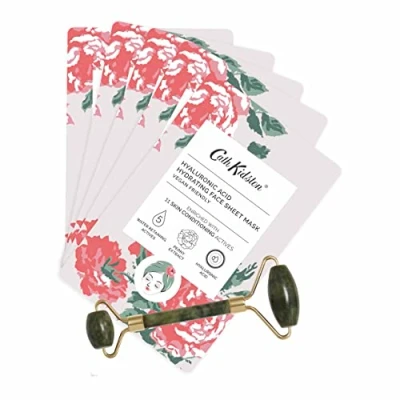 Image of Cath Kidston The Garden Path Rollaway Gift Set 5 Hyaluronic Face Sheet Masks &amp; 1 Jade Facial Roller Massage Revive Tired Skin Cruelty Free Vegan Friendly