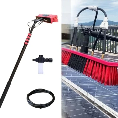 Image of Telescopic Window Cleaner, Cleaning Pole, 35cm Brush Head Water Fed Brush, Cleaner Kit, Extendable Solar Panel Washing With Soap Dispenser,6M