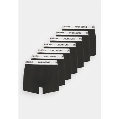 Image of ONLY &amp; SONS Men&#039;s Onsfitz Solid Trunk 7 Pack Noos Boxer Shorts, Black/Detail:White Waist Black Logo, M
