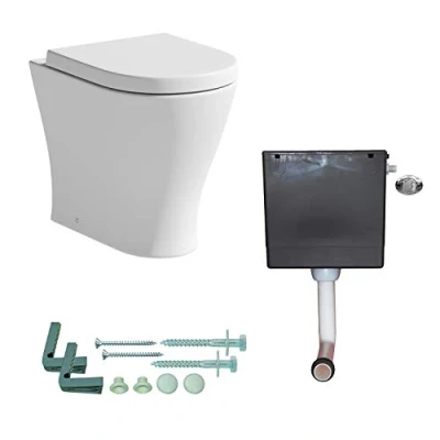 Image of Ceramica® Arles Back to Wall BTW Toilet WC Pan with Soft Close Seat and Concealed Cistern Flush Button, White Ceramic Toilets, Complete Set