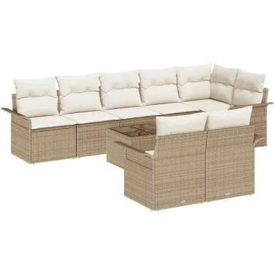 Image of Vidaxl 9 Piece Garden Sofa Set with Cushions Brown Poly Rattan