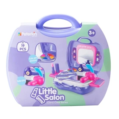 Image of PETERKIN Little salon carry case Toy 19 piece, brightly coloured, plastic beauty set in a sturdy 24 cm Roleplay Toys Ages 3+