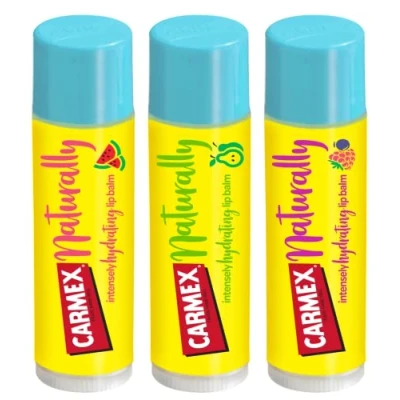 Image of Carmex Watermelon, Berry &amp; Pear Naturally Stick 3 Pieces Mixed Pack