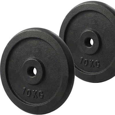 Image of KK Cast iron Weight Plate Set. 1 Inch Disc Pair. 2 X 2.5kg, 5kg or 10kg Barbell Plates. Dumbbell Plates for Home Gym Training Weightlifting. (2 10KG)