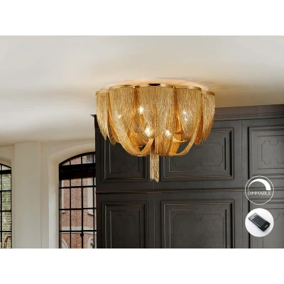 Image of Minerva 10 Light Dimmable Flush Ceiling with Remote Control Nickel, G9