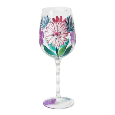 Image of Lesser &amp; Pavey Painted Floral Flower Wine Glass Delphiums, Dragonflies, Daisies, Thistles, Gerberas, Gypsophila, Pink Lilies or Ladybirds Colourful Designs (Gerberas)