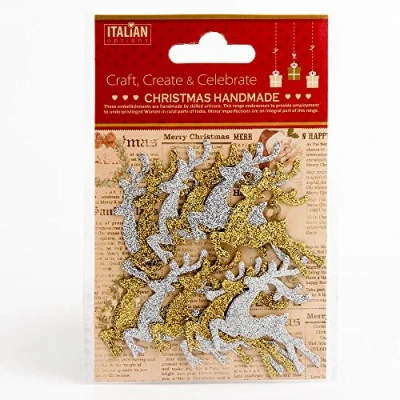 Image of Italian Options Silver Gold Glitter Reindeers Christmas Craft Festive Card Making Decoration (Pack of 12)