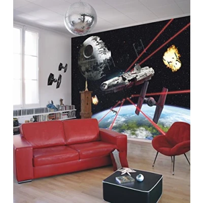 Image of Komar Star Wars Millennium Falcon Wallpaper Mural, Vinyl, Multi Colour, 368 x 0.2 254 cm