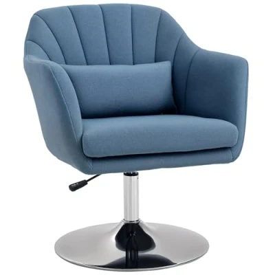 Image of HOMCOM Swivel Accent Chair for Living Room Contemporary Vanity Armchair with Adjustable Height Thick Cushion Lumbar Support Armrest Bedroom Office Blue