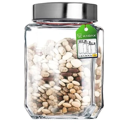 Image of KADAX Storage Jar, Glass Container with Lid, Airtight Kitchen Jar for Pasta, Biscuit, Sugar, Clear Storing Jam, Salad (1000 ml, Grey)