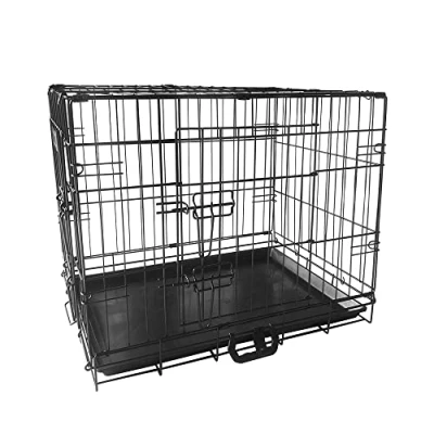 Image of Signzworld Puppy Dog Crate 2 Doors 24 inch with Removal Tray Folding Metal Pet Training Cage Animal Carrier Small