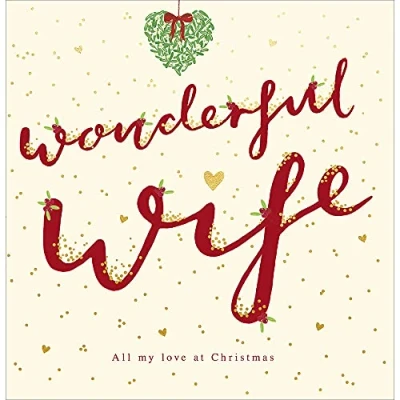 Image of Woodmansterne Wonderful Wife Hanging Mistletoe Foiled Christmas Card Xmas Greeting Cards 476655