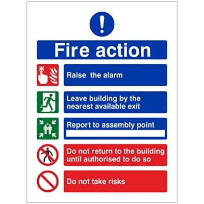 Image of Pack of 5 x Raise The Alarm Fire Action Signs 150mm 200mm Self Adhesive Vinyl