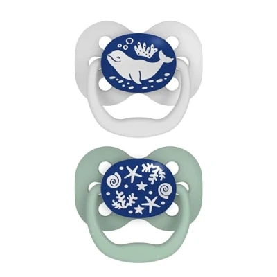 Image of Dr Brown&#039;s Natural Flow Advantage Glow in the Dark Soother, Stage 1 (0 6 months) Blue, 2 pack