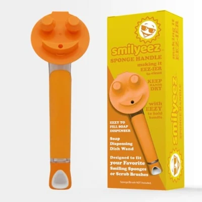 Image of Smilyeez The Original Smiling Sponge Handle Soap Dispensing by Dishwand for Scrub Daddy (Orange) Dish Wand…