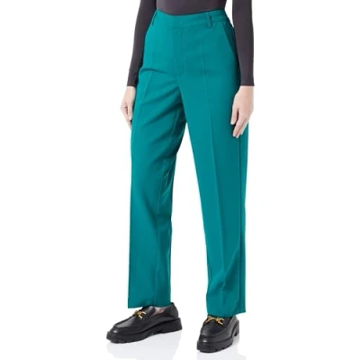 Image of Kaffe Women&#039;s Trousers Regular Fit Zipper Fastening Cropped Length Straight Legs Pants, Aventurine,