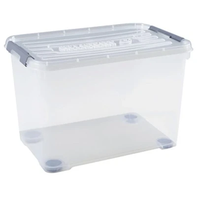 Image of Allibert &quot;Handy Plus Storage Box with Lid and Wheels, Transparent/Silver