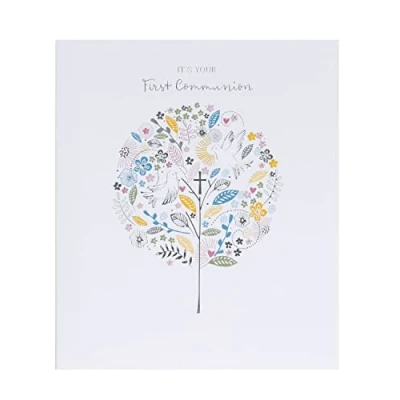 Image of UK Greetings First Holy Communion Card For Girl or Boy With Envelope Floral Tree Design