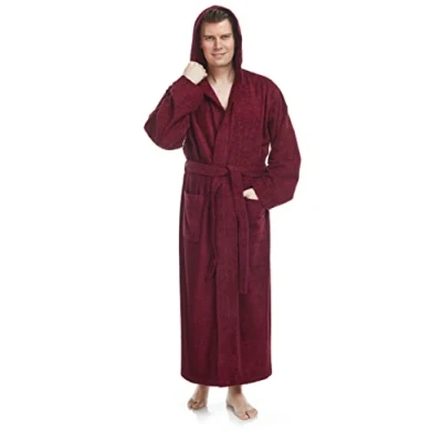 Image of Arus Men&#039;s bathrobe with hood, extra long, 100% cotton terry, man&#039;s size: XXL unisex 3XL Burgundy