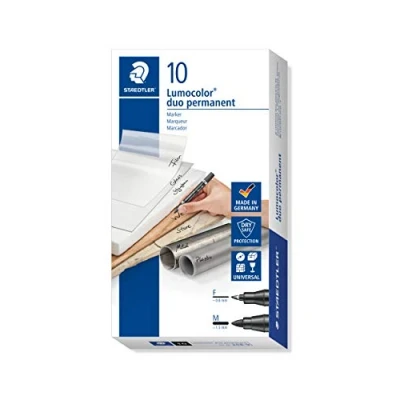 Image of Staedtler Duo Permanent Marker Bullet Tip Fine 0.6mm and Medium 1.5mm Black Ref 3849 [Pack 10]