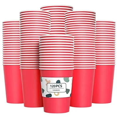 Image of YANGTE 120Pcs Red Paper Cups 9oz Disposable Party Biodegradable and Compostable Drinking for Birthday Party, DIY, BBQ 250ml