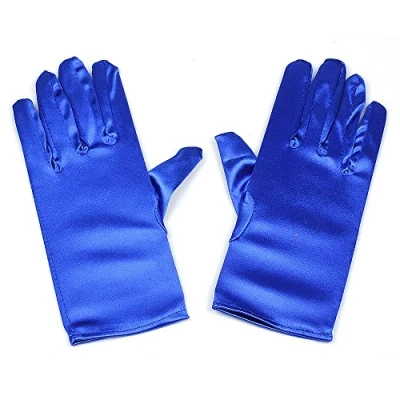 Image of RUNHENG Women Wrist Length Adult Size Stretchy Satin Gloves (Blue)