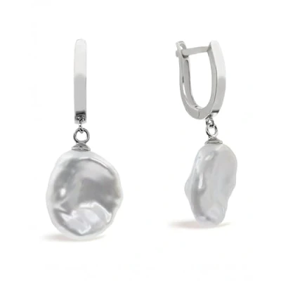 Image of Women Pearl Earrings Freshwater Cultured Pearls big Keshi Baroque 12,00 13,00 mm by Secret &amp; You Rhodium Plated 925 Sterling Silver with Butterfly Backs.